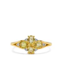 Songea Yellow Sapphire Ring with White Zircon in 9K Gold 1.15cts