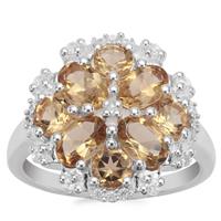 Golden Tanzanian Scapolite Ring with White Zircon in Sterling Silver 2.86cts