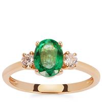 Zambian Emerald Ring with Diamond in 14K Gold Ring ATGW 1.3cts