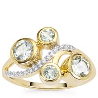 Aquaiba™ Beryl Ring with White Zircon in 9K Gold 1.35cts