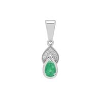 Zambian Emerald Pendant with White Zircon in Platinum Plated Sterling Silver 0.40ct