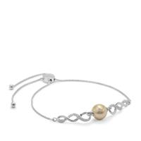 Golden South Sea Cultured Pearl Slider Bracelet with White Zircon in Sterling Silver (8mm)