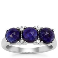 Rose Cut Blue Sapphire Ring with White Zircon in Sterling Silver 3.33cts
