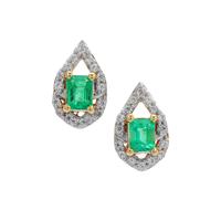 Panjshir Emerald Type II Earrings with White Zircon in 9K Gold 0.65ct