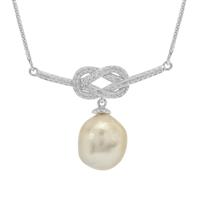 Golden South Sea Cultured Pearl Necklace with White Zircon in Sterling Silver (12mm)