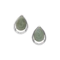 Type A Burmese Jade Earrings with White Zircon in Sterling Silver 4.81cts