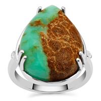 Prase Green Opal Ring with White Zircon in Sterling Silver 12.60cts