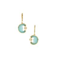 Lehrer Man in the Moon Aqua Chalcedony Earrings with Diamantina Citrine in 9K Gold 8.05cts