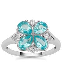 Madagascan Blue Apatite Ring with White Zircon in Sterling Silver 1.65cts