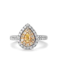 Yellow Diamonds Ring with White Diamonds in 14K Two Tone Gold 0.78cts