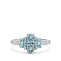 Ratanakiri Blue Zircon Ring with White Zircon in Sterling Silver 2.45cts