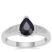Madagascan Blue Sapphire Ring with White Zircon in Sterling Silver 1.63cts