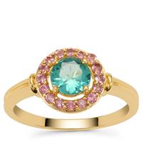 Botli Green Apatite Ring with Pink Tourmaline in 9K Gold 1.05cts
