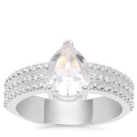 Optic Quartz Ring with White Zircon in Sterling Silver 1.78cts