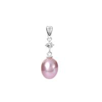 Zhujiang Naturally Lavender Cultured Pearls Pendant with White Topaz in Sterling Silver 
