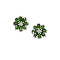 Chrome Diopside Earrings with White Zircon in Sterling Silver 7.70cts