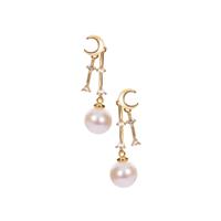 Kaori Cultured Pearl Earrings with White Topaz in Gold Tone Sterling Silver (9mm)