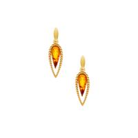 Baltic Cognac Amber Earrings in Gold Tone Sterling Silver (12x4mm)