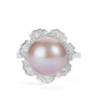 Naturally Lavender Cultured Pearl Ring with White Topaz in Sterling Silver (12mm)