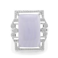 Blue Lace Agate Ring with White Zircon in Sterling Silver 13.30cts