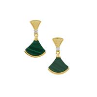 Malachite Earrings with White Zircon in Gold Plated Sterling Silver 2.80cts