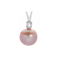 "Signature" Edison Cultured Pearl Pendant with White Topaz in Rhodium Plated Sterling Silver (12mm)