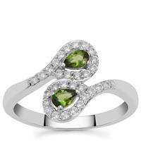 Chrome Tourmaline Ring with White Zircon in Sterling Silver 0.65ct