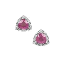 Ilakaka Hot Pink  Sapphire Earrings with White Zircon in Sterling Silver 3.50cts (F) 