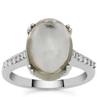 Prasiolite Ring with White Zircon in Sterling Silver 7.25cts