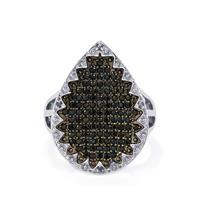 Black Spinel Ring with Diamond in Sterling Silver 1.22cts