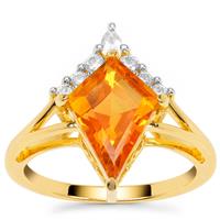 Padparadscha Quartz Ring with White Zircon in Gold Plated Sterling Silver 2.80cts