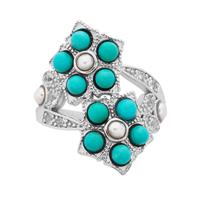Hubei Natural Turquoise & White Topaz Ring with Kaori Cultured Pearl in Sterling Silver