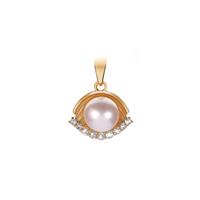 Kaori Cultured Pearl Pendant with White Topaz in Gold Tone Sterling Silver (8mm)