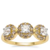 9K Gold Ring with De Beers Code of Origin Diamond & Champagne Diamonds 1ct 