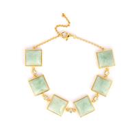 Type A Burmese Jadeite Bracelet with White Topaz in Gold Tone Sterling Silver 58.50cts