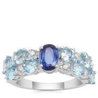 Nilamani, Swiss Blue Topaz Ring with White Zircon in Sterling Silver 3.50cts