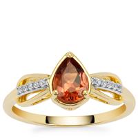 Congo Red Tourmaline Ring with White Zircon in 9K Gold 0.75ct