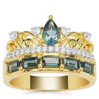 Marambaia London Blue Topaz Regency Ring with White Zircon in Gold Plated Sterling Silver 1.55cts