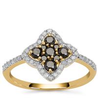 Black Diamond Ring with White Diamond in 9K Gold 0.75ct