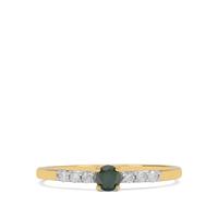 Green Diamond Ring with White Diamonds in 9K Gold 0.27ct
