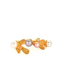 Naturally Papaya Cultured Pearl Ring with Topaz in Gold Flash Sterling Silver