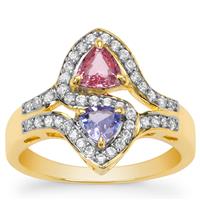 AA Tanzanite, Pink Sapphire Ring with White Zircon in 9K Gold 1.40cts
