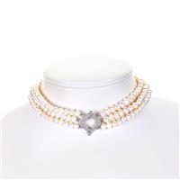 Kaori Cultured Pearl Necklace with White Zircon in Sterling Silver 