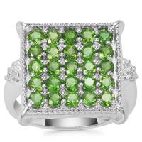 Chrome Diopside Ring with White Zircon in Sterling Silver 1.93cts