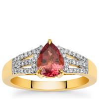 Congo Pink Tourmaline Ring with Diamond in 18K Gold 1.35cts