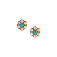 Turquoise Earrings with Kaori Cultured Pearl in Gold Tone Sterling Silver
