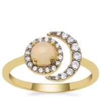 Ethiopian Opal Ring with White Zircon in Gold Plated Sterling Silver 0.70ct