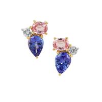 Tanzanite, Pink Sapphire Earrings with White Zircon in 9K Gold 2.70cts