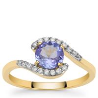 AA Tanzanite Ring with White Zircon in 9K Gold 1cts