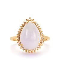 Type A Lavender Jadeite Ring with White Topaz in Gold Tone Sterling Silver 7.19cts